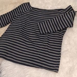 Off-Shoulder Striped 3/4 Sleeve Shirt